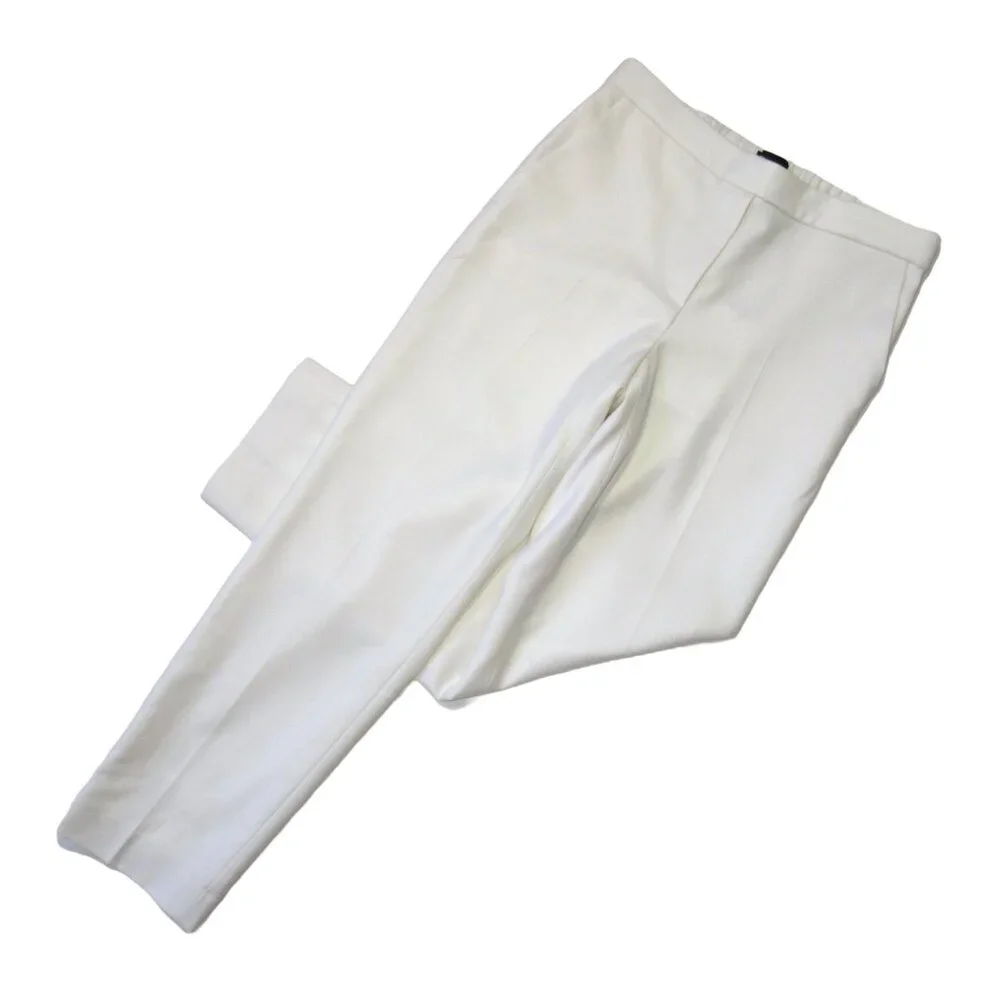 NWT Theory Treeca Pull-on in Ivory Sleek Flannel Wool Tapered Crop Pants 0